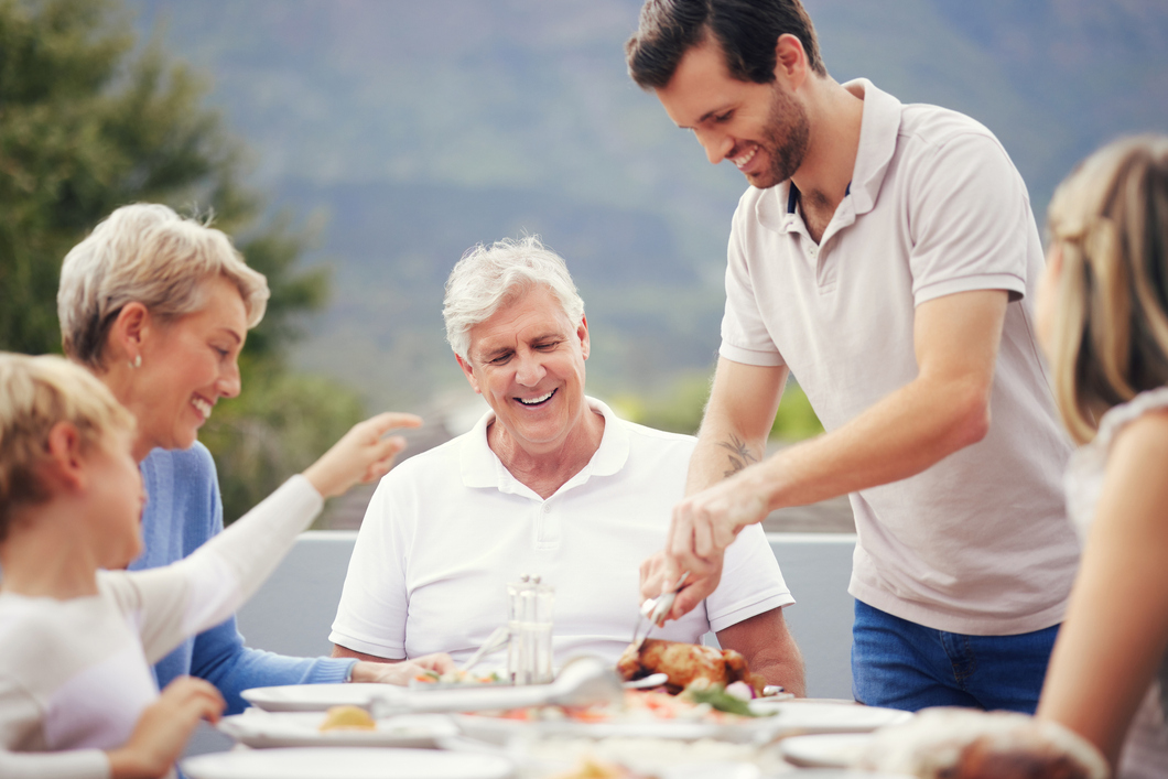 Family celebration meal together
