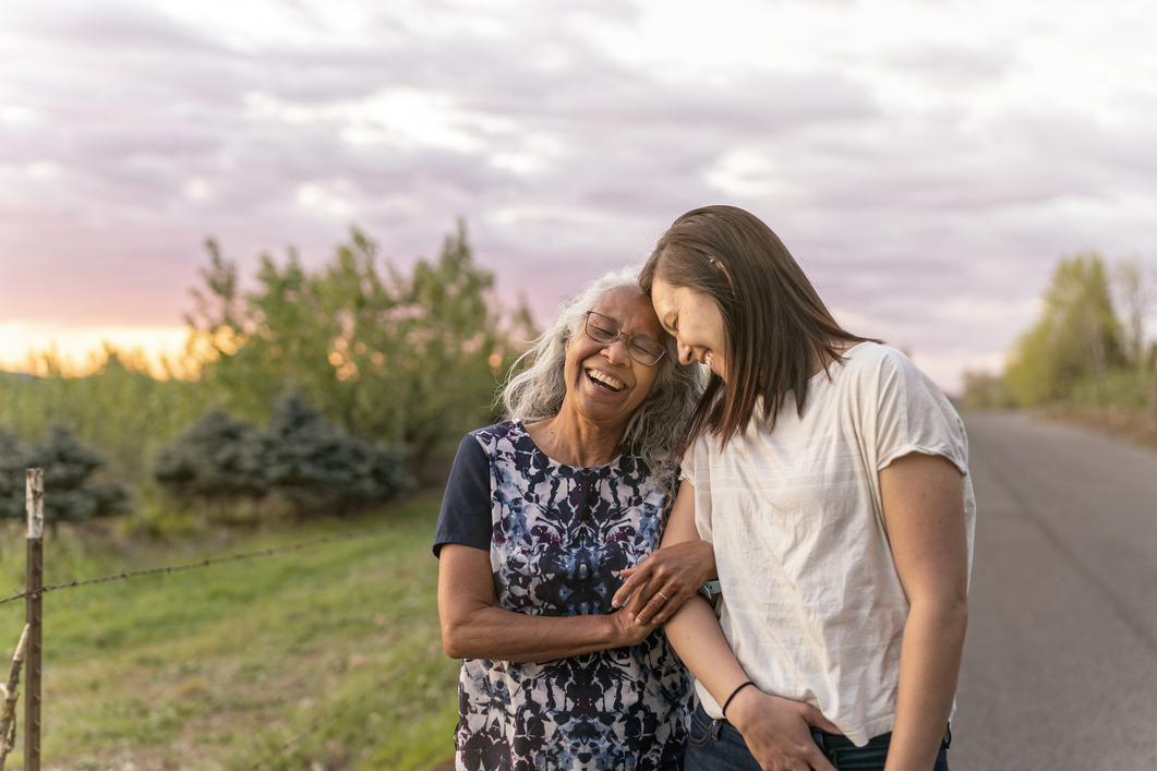 Senior mother walking with daughter